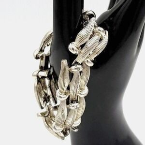 Vintage Silver Tone Stacking Bracelet Textured Statement Jewelry Women's Y2K 90s